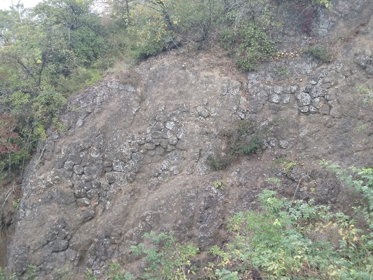 Čedičové sloupce v kráteru sopky