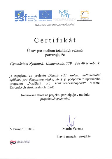 Certifikát projektu